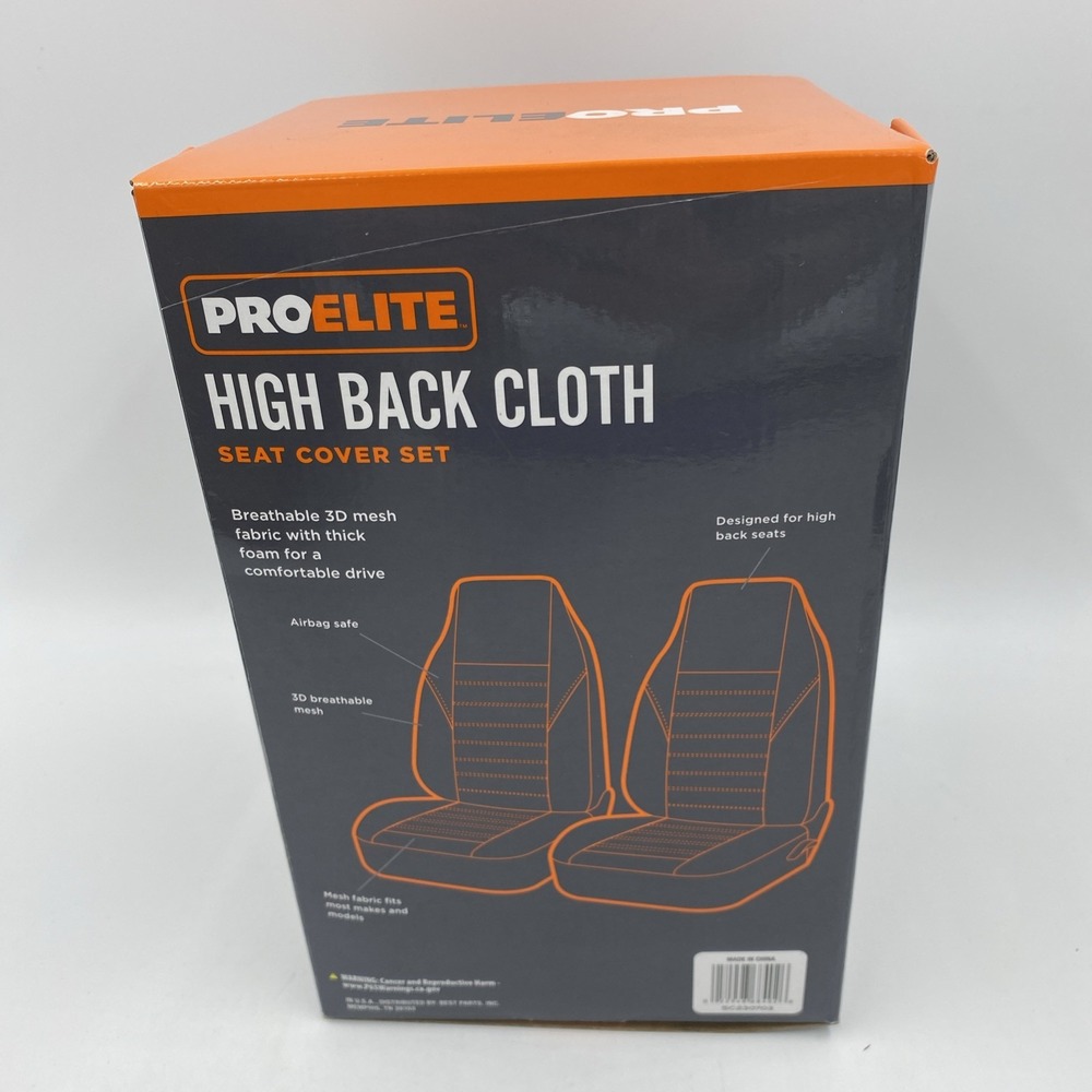 ProElite High Back Cloth Seat Cover (Only 1)- Black w/3D Mesh SC230703 Fits Most